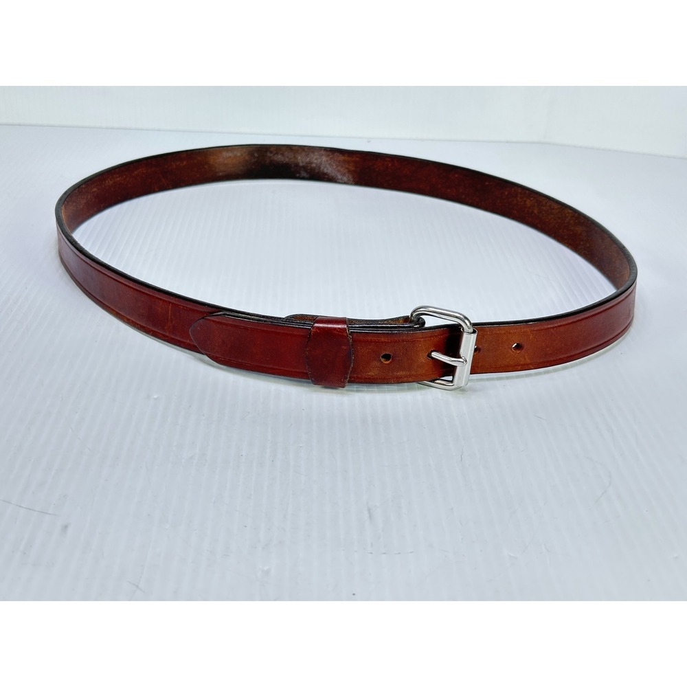 Mens Brown Leather Belt Size 46 Silver Roller Buckle Snap On Workwear Casual